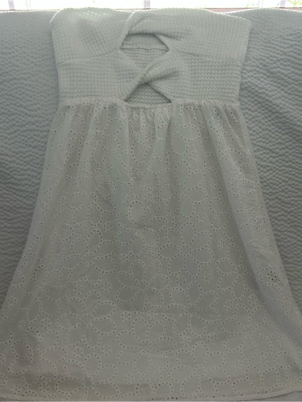White Eyelet Mini Dress with Knit Bodice